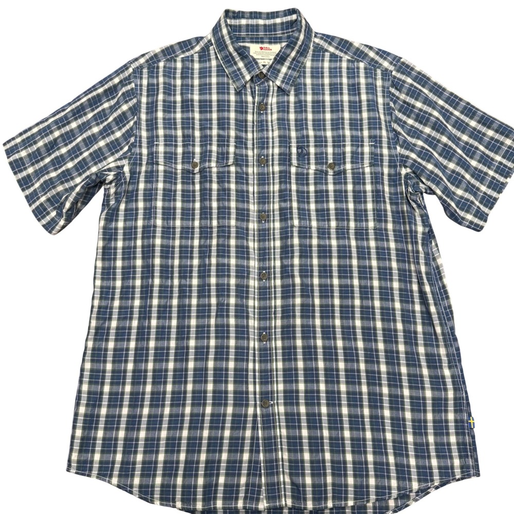 Fjallraven Navy and White Plaid Short-Sleeve Button-Down Shirt